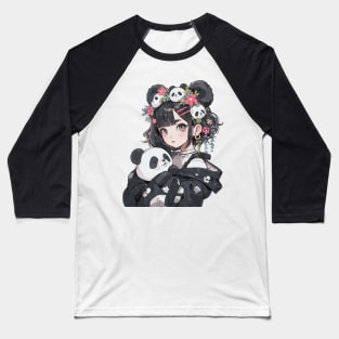 Manga Girl Cuddling A Panda Baseball T-Shirt